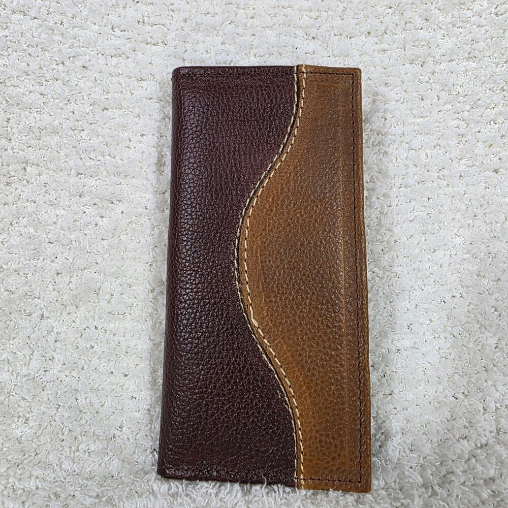 Mens Cowboy Brown & Honey Brown Leather Rodeo Style Wallet Contrast Stitching